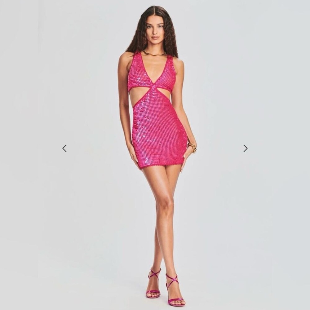 RETROFETE Crystal Crochet Dress in Hyper Pink